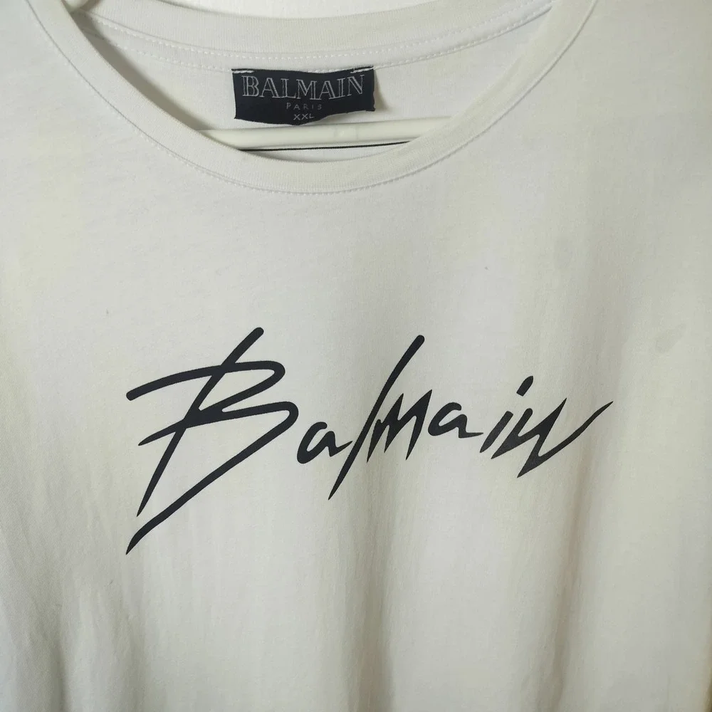 Balmain Paris Logo T-Shirt White Black Script Graphic XXL Made in France